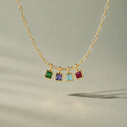 Paperclip Chain Birthstone Necklace, 18K Gold Stainless Steel, Waterproof - Mari Gavane