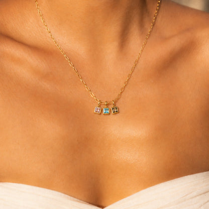 Paperclip Chain Birthstone Necklace, 18K Gold Stainless Steel, Waterproof - Mari Gavane