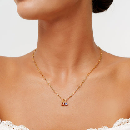 Paperclip Chain Birthstone Necklace, 18K Gold Stainless Steel, Waterproof - Mari Gavane