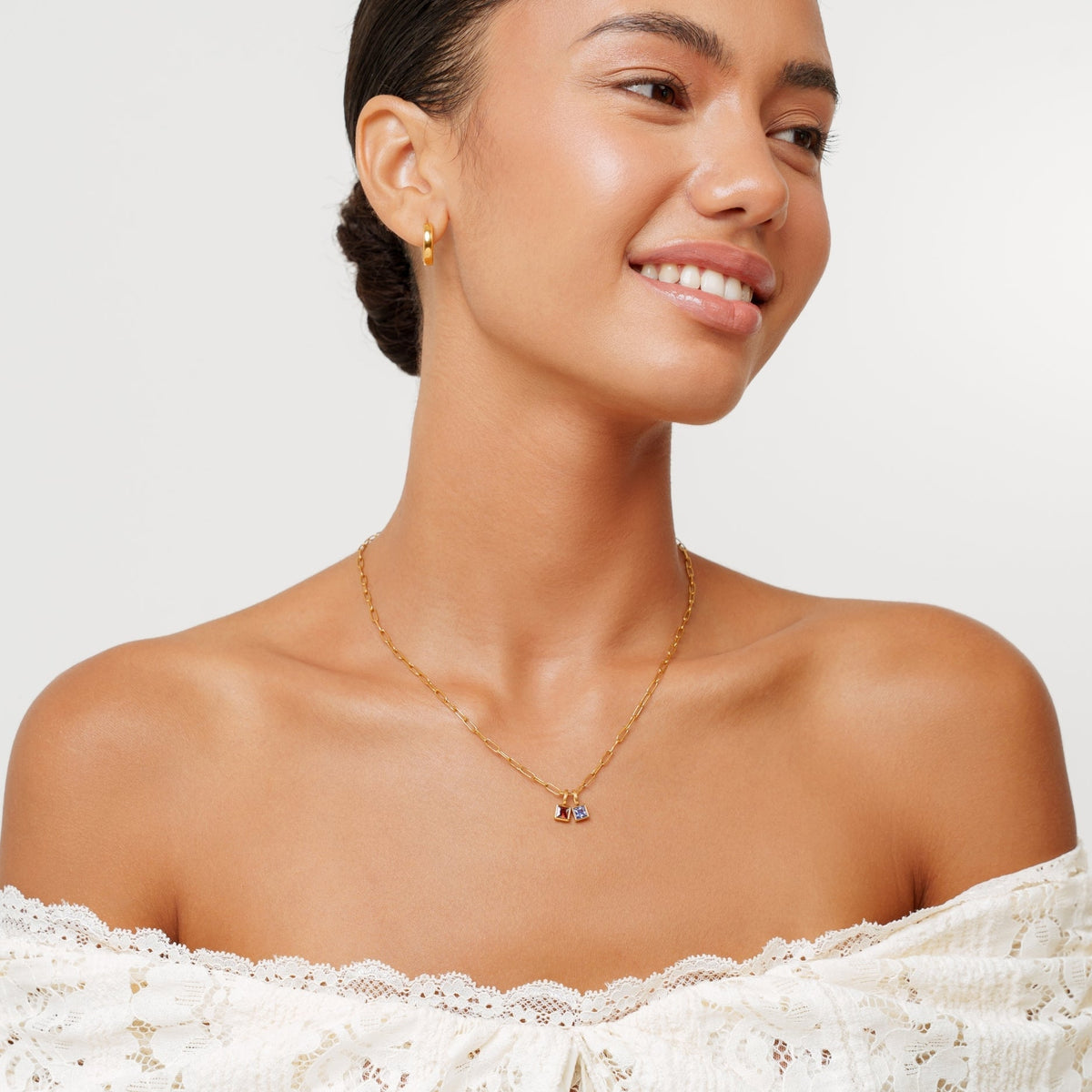 Paperclip Chain Birthstone Necklace, 18K Gold Stainless Steel, Waterproof - Mari Gavane