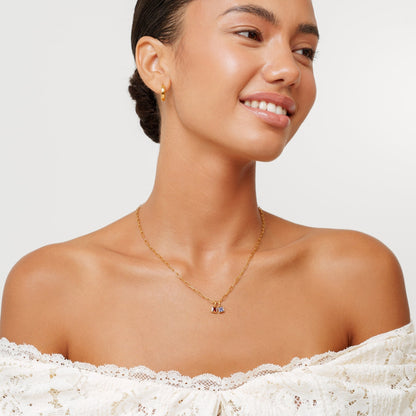 Paperclip Chain Birthstone Necklace, 18K Gold Stainless Steel, Waterproof - Mari Gavane