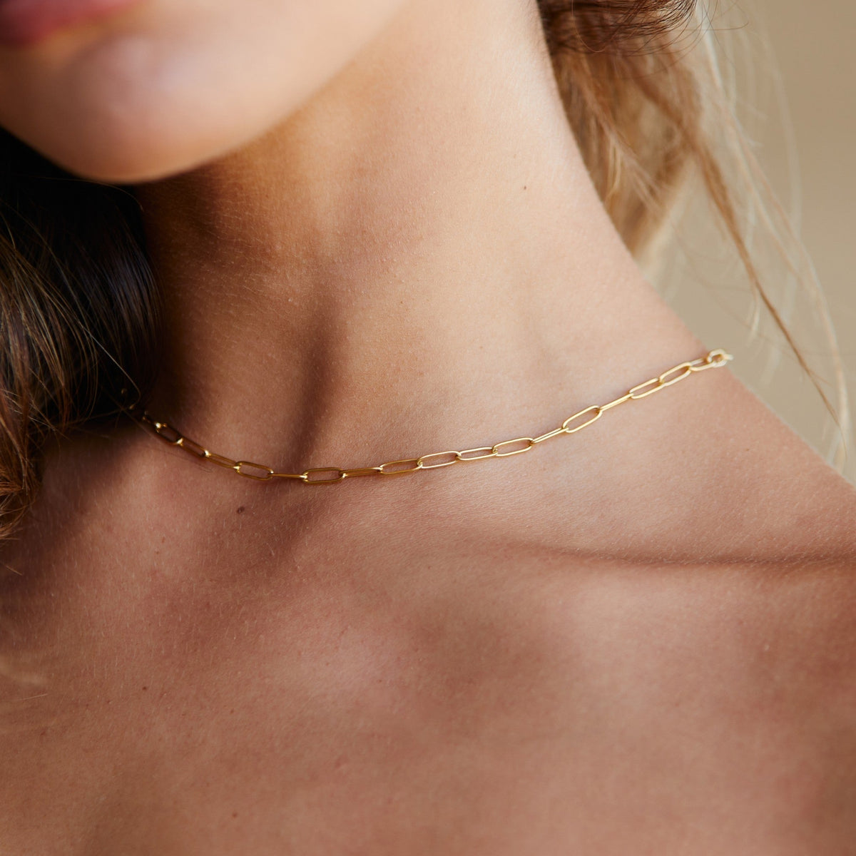 Paperclip Chain Choker Necklace, 18K Gold Stainless Steel, Waterproof - Mari Gavane