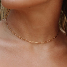 Paperclip Chain Choker Necklace, 18K Gold Stainless Steel, Waterproof