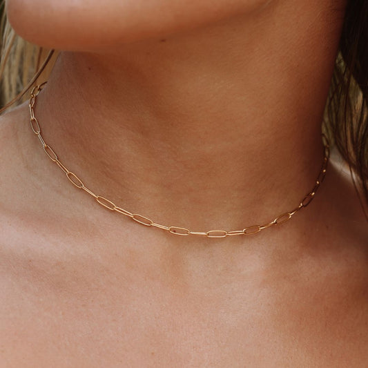 Paperclip Chain Choker Necklace, 18K Gold Stainless Steel, Waterproof - Mari Gavane