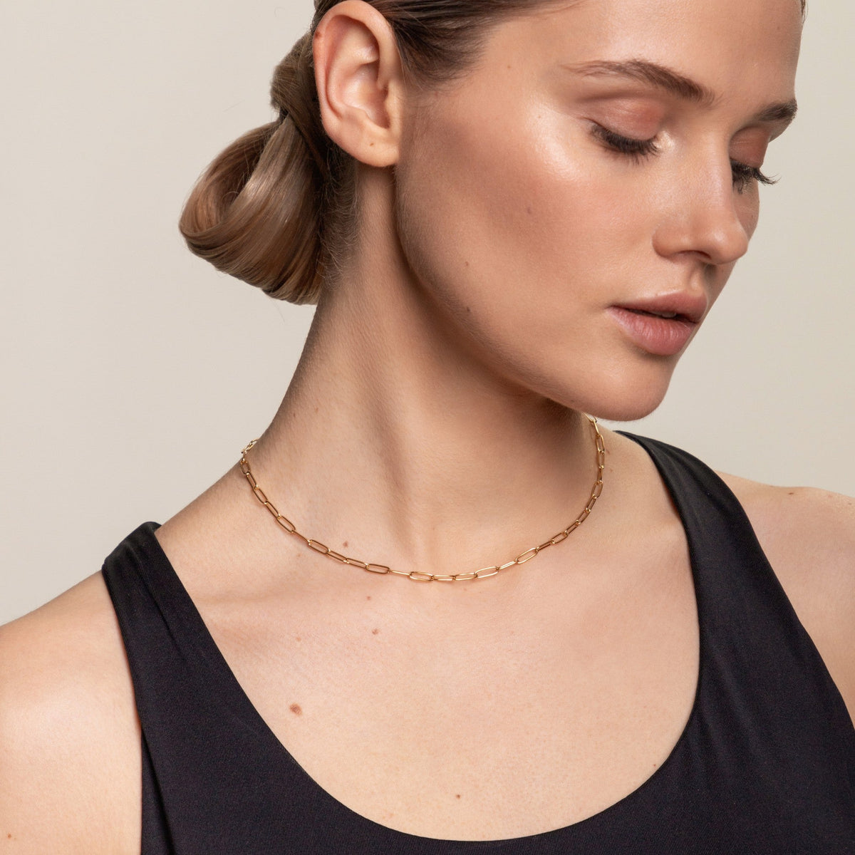 Paperclip Chain Choker Necklace, 18K Gold Stainless Steel, Waterproof - Mari Gavane