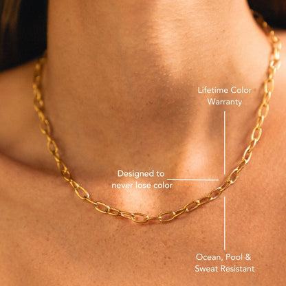 Paperclip Chain Toggle Choker Necklace, 18K Gold Stainless Steel, Waterproof - Mari Gavane