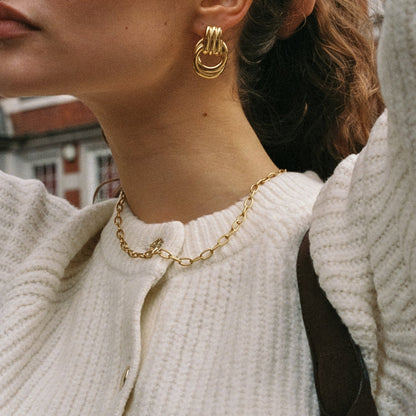 Paperclip Chain Toggle Choker Necklace, 18K Gold Stainless Steel, Waterproof - Mari Gavane