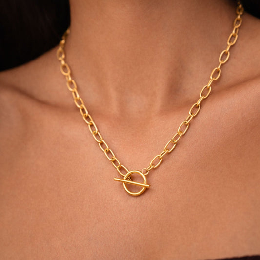 Paperclip Chain Toggle Choker Necklace, 18K Gold Stainless Steel, Waterproof - Mari Gavane