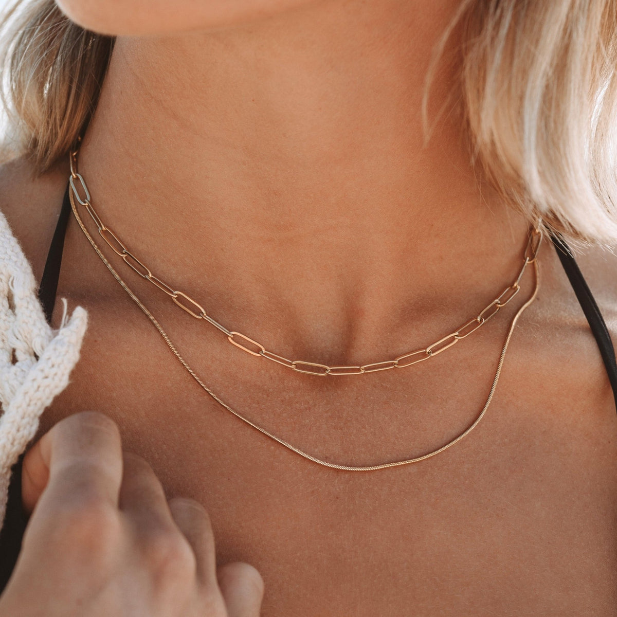 Paperclip Snake Chain Layered Necklace, 18K Gold Stainless Steel, Waterproof - Mari Gavane