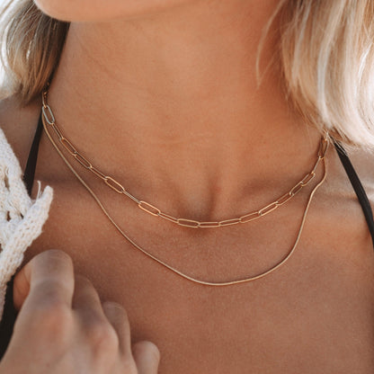 Paperclip Snake Chain Layered Necklace, 18K Gold Stainless Steel, Waterproof - Mari Gavane