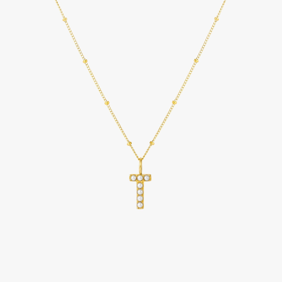 Pearl & Initial Charm Pendant Necklace, 18K Gold Stainless Steel, Waterproof - Mari Gavane