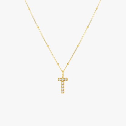 Pearl & Initial Charm Pendant Necklace, 18K Gold Stainless Steel, Waterproof - Mari Gavane