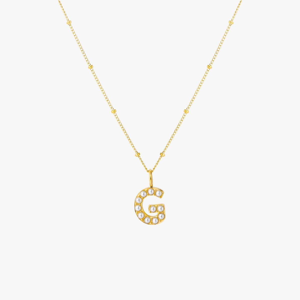 Pearl & Initial Charm Pendant Necklace, 18K Gold Stainless Steel, Waterproof - Mari Gavane