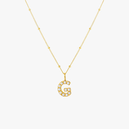 Pearl & Initial Charm Pendant Necklace, 18K Gold Stainless Steel, Waterproof - Mari Gavane