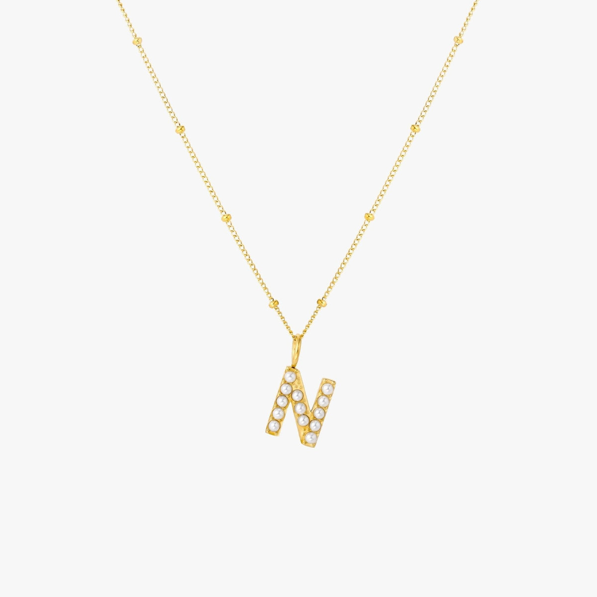 Pearl & Initial Charm Pendant Necklace, 18K Gold Stainless Steel, Waterproof - Mari Gavane
