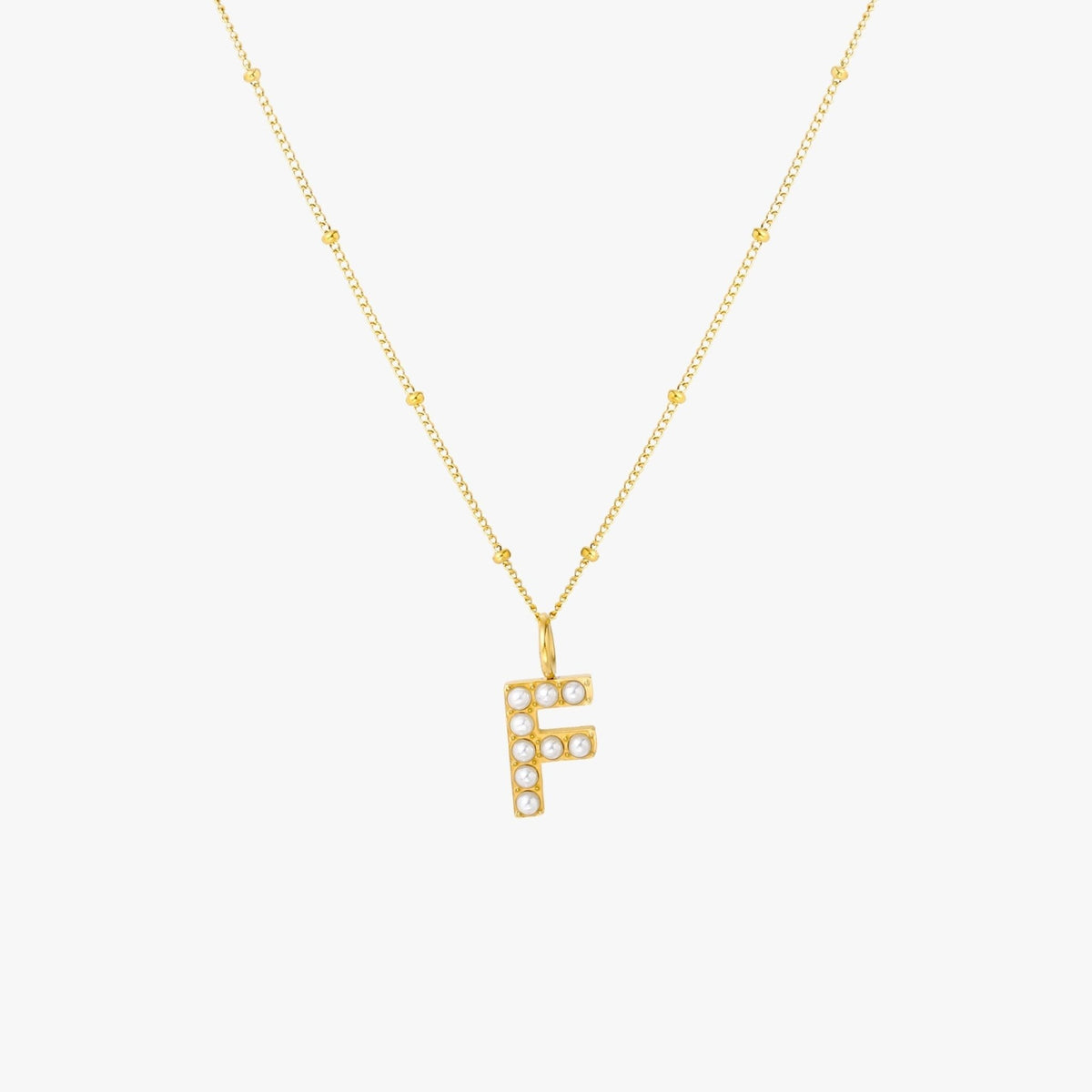 Pearl & Initial Charm Pendant Necklace, 18K Gold Stainless Steel, Waterproof - Mari Gavane