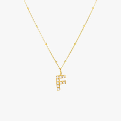 Pearl & Initial Charm Pendant Necklace, 18K Gold Stainless Steel, Waterproof - Mari Gavane