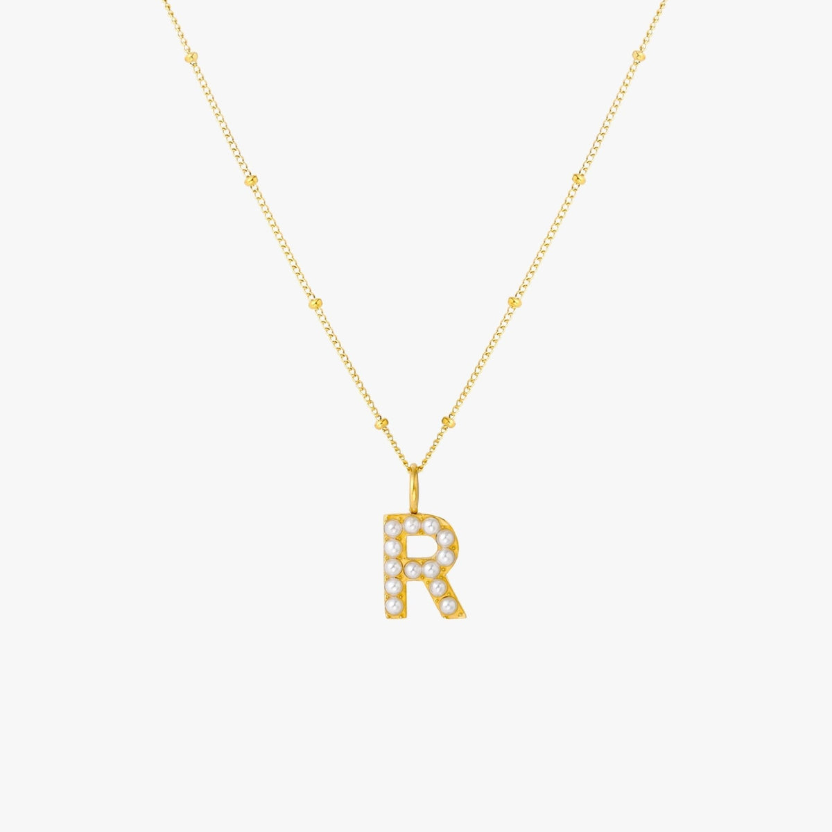 Pearl & Initial Charm Pendant Necklace, 18K Gold Stainless Steel, Waterproof - Mari Gavane