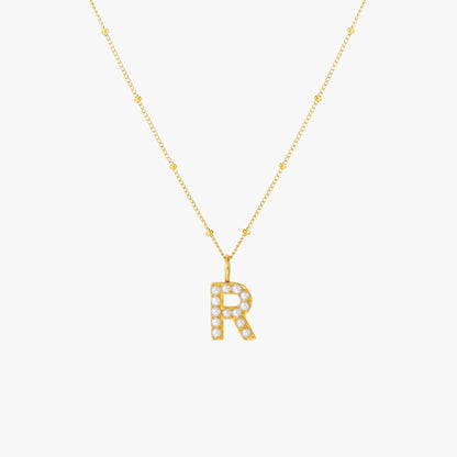 Pearl & Initial Charm Pendant Necklace, 18K Gold Stainless Steel, Waterproof - Mari Gavane