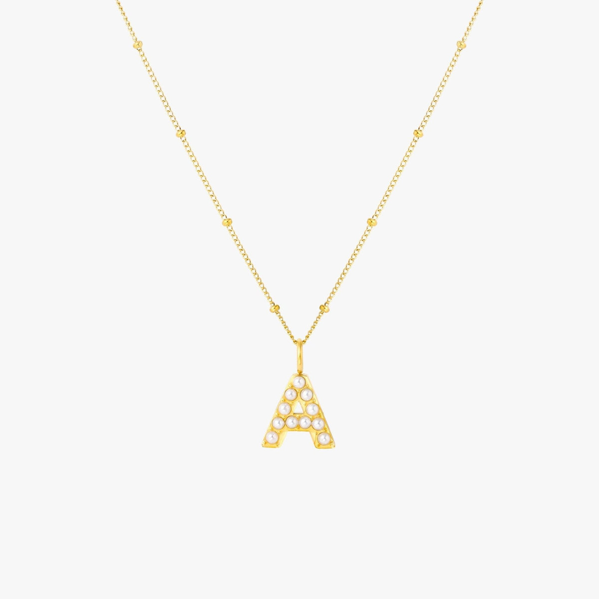 Pearl & Initial Charm Pendant Necklace, 18K Gold Stainless Steel, Waterproof - Mari Gavane