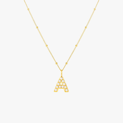 Pearl & Initial Charm Pendant Necklace, 18K Gold Stainless Steel, Waterproof - Mari Gavane
