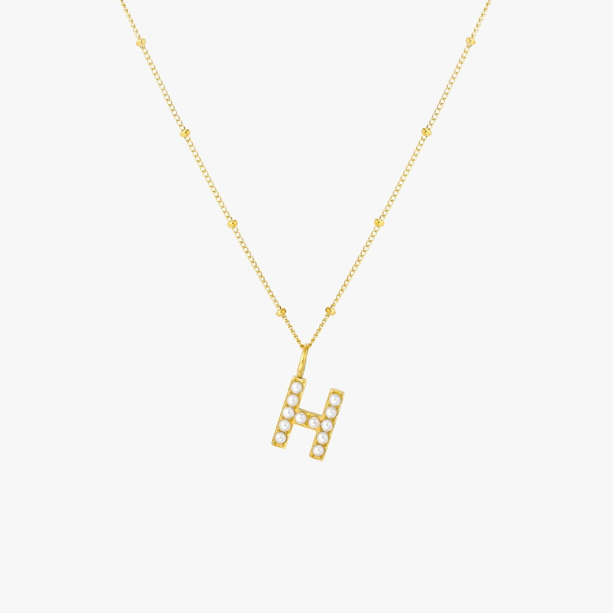 Pearl & Initial Charm Pendant Necklace, 18K Gold Stainless Steel, Waterproof - Mari Gavane