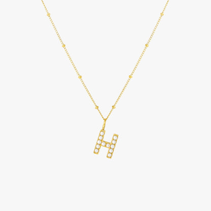 Pearl & Initial Charm Pendant Necklace, 18K Gold Stainless Steel, Waterproof - Mari Gavane