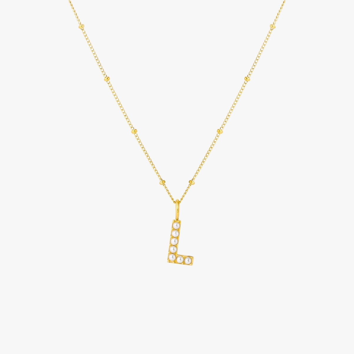 Pearl & Initial Charm Pendant Necklace, 18K Gold Stainless Steel, Waterproof - Mari Gavane