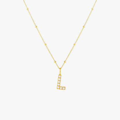 Pearl & Initial Charm Pendant Necklace, 18K Gold Stainless Steel, Waterproof - Mari Gavane