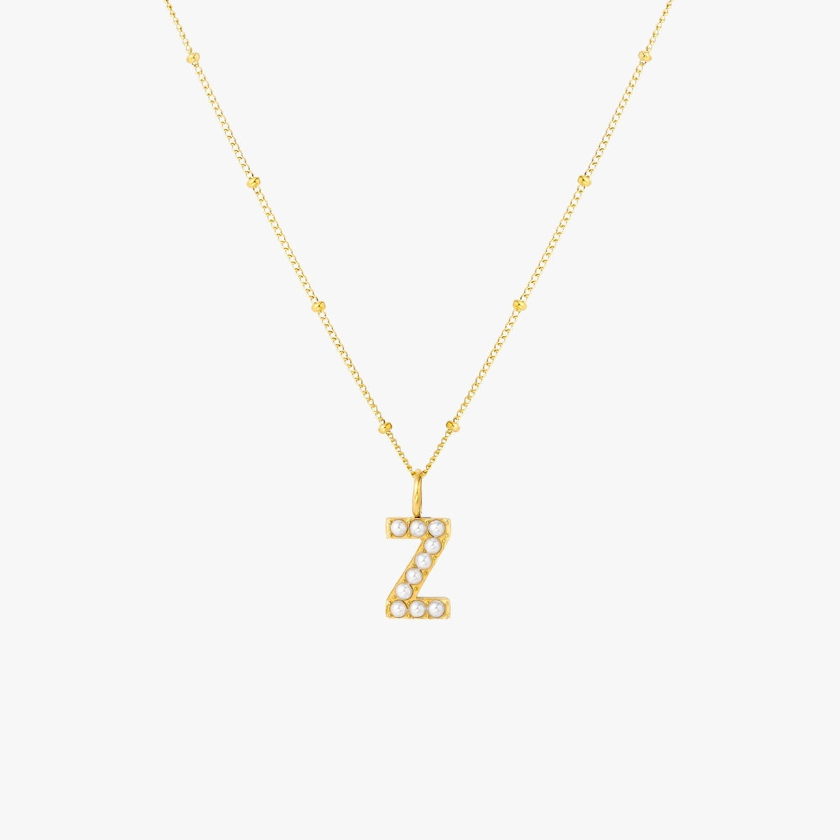 Pearl & Initial Charm Pendant Necklace, 18K Gold Stainless Steel, Waterproof - Mari Gavane