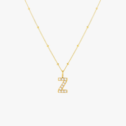Pearl & Initial Charm Pendant Necklace, 18K Gold Stainless Steel, Waterproof - Mari Gavane