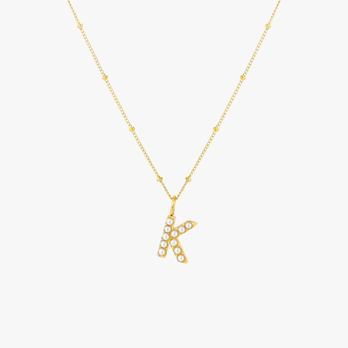 Pearl & Initial Charm Pendant Necklace, 18K Gold Stainless Steel, Waterproof - Mari Gavane