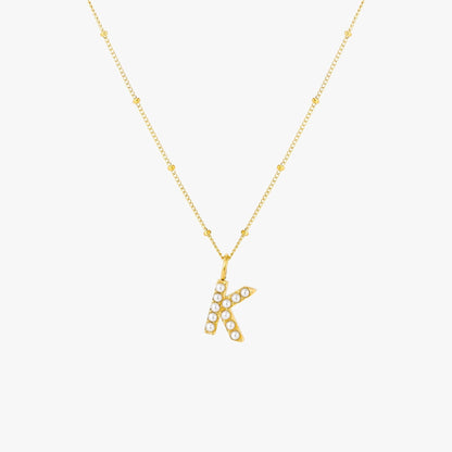 Pearl & Initial Charm Pendant Necklace, 18K Gold Stainless Steel, Waterproof - Mari Gavane
