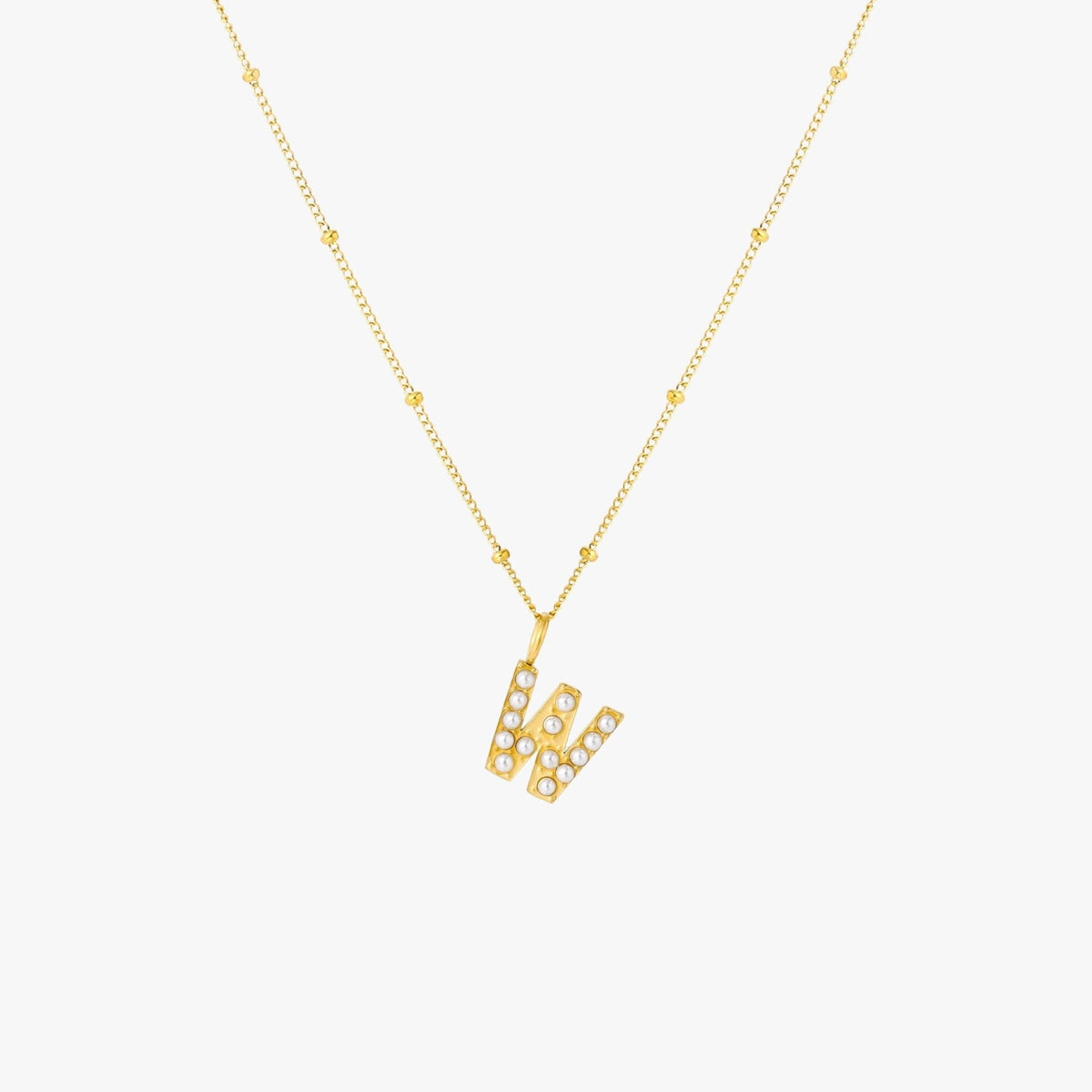Pearl & Initial Charm Pendant Necklace, 18K Gold Stainless Steel, Waterproof - Mari Gavane