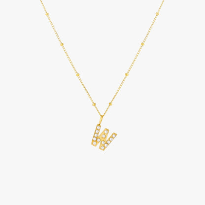 Pearl & Initial Charm Pendant Necklace, 18K Gold Stainless Steel, Waterproof - Mari Gavane