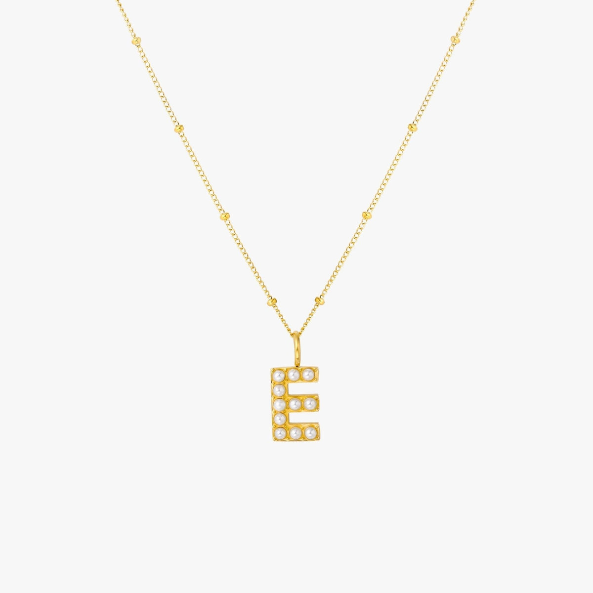 Pearl & Initial Charm Pendant Necklace, 18K Gold Stainless Steel, Waterproof - Mari Gavane