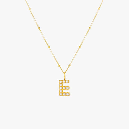 Pearl & Initial Charm Pendant Necklace, 18K Gold Stainless Steel, Waterproof - Mari Gavane