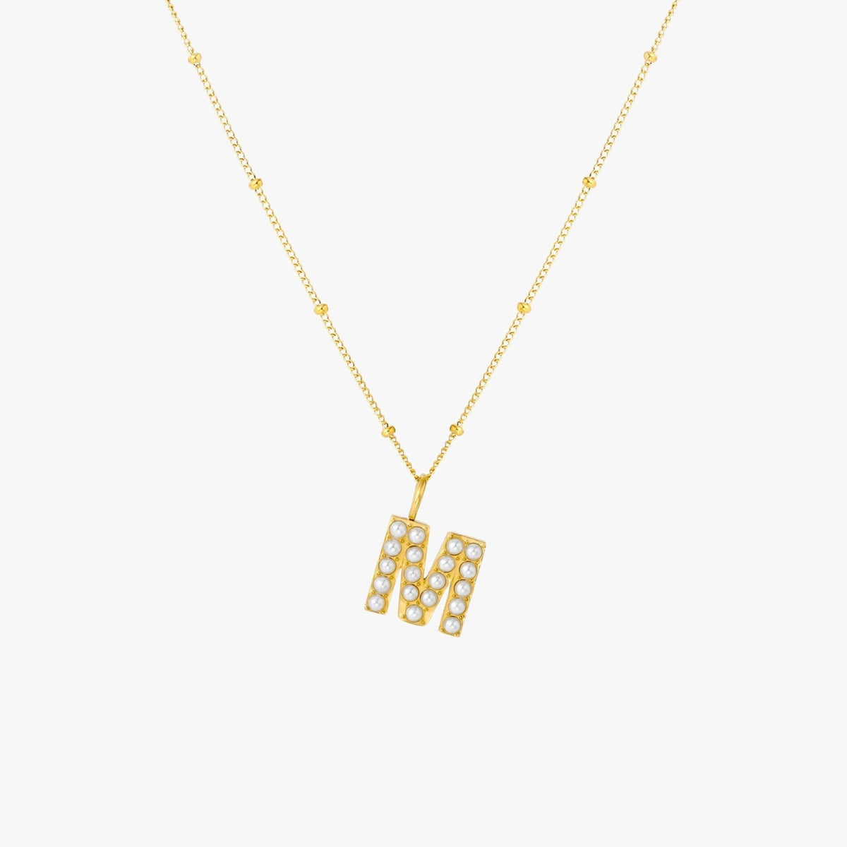 Pearl & Initial Charm Pendant Necklace, 18K Gold Stainless Steel, Waterproof - Mari Gavane