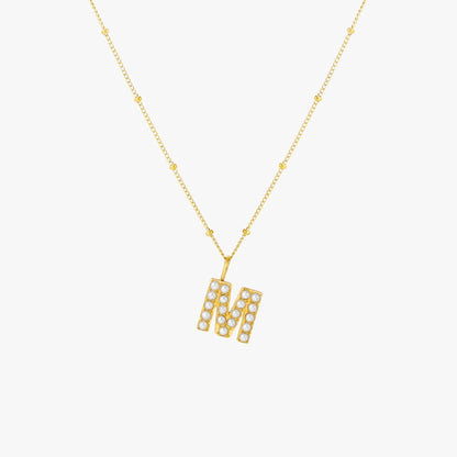 Pearl & Initial Charm Pendant Necklace, 18K Gold Stainless Steel, Waterproof - Mari Gavane