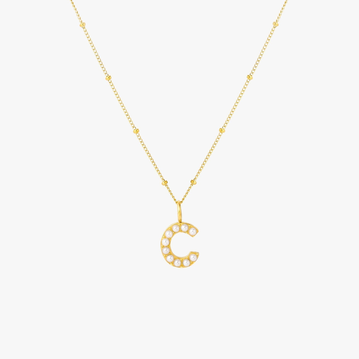 Pearl & Initial Charm Pendant Necklace, 18K Gold Stainless Steel, Waterproof - Mari Gavane