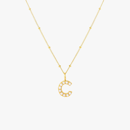 Pearl & Initial Charm Pendant Necklace, 18K Gold Stainless Steel, Waterproof - Mari Gavane