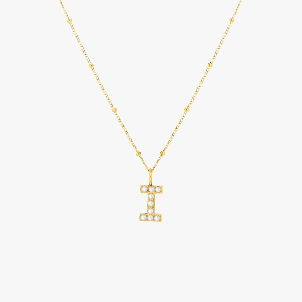 Pearl & Initial Charm Pendant Necklace, 18K Gold Stainless Steel, Waterproof - Mari Gavane