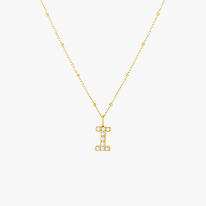 Pearl & Initial Charm Pendant Necklace, 18K Gold Stainless Steel, Waterproof - Mari Gavane
