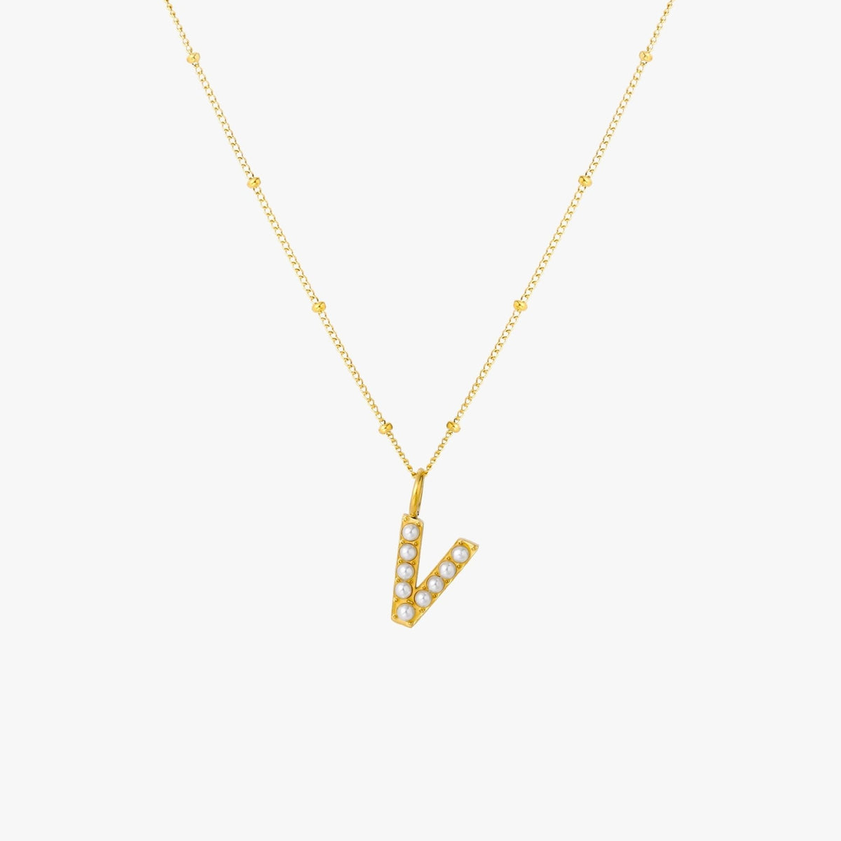 Pearl & Initial Charm Pendant Necklace, 18K Gold Stainless Steel, Waterproof - Mari Gavane