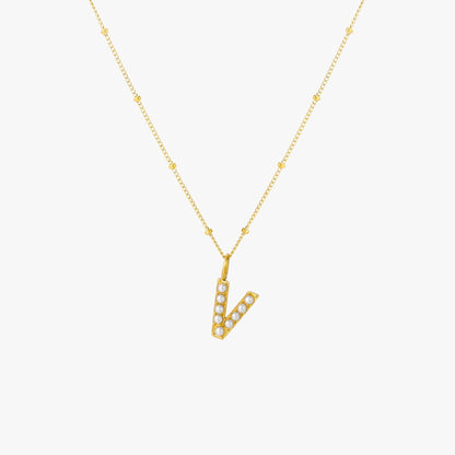 Pearl & Initial Charm Pendant Necklace, 18K Gold Stainless Steel, Waterproof - Mari Gavane