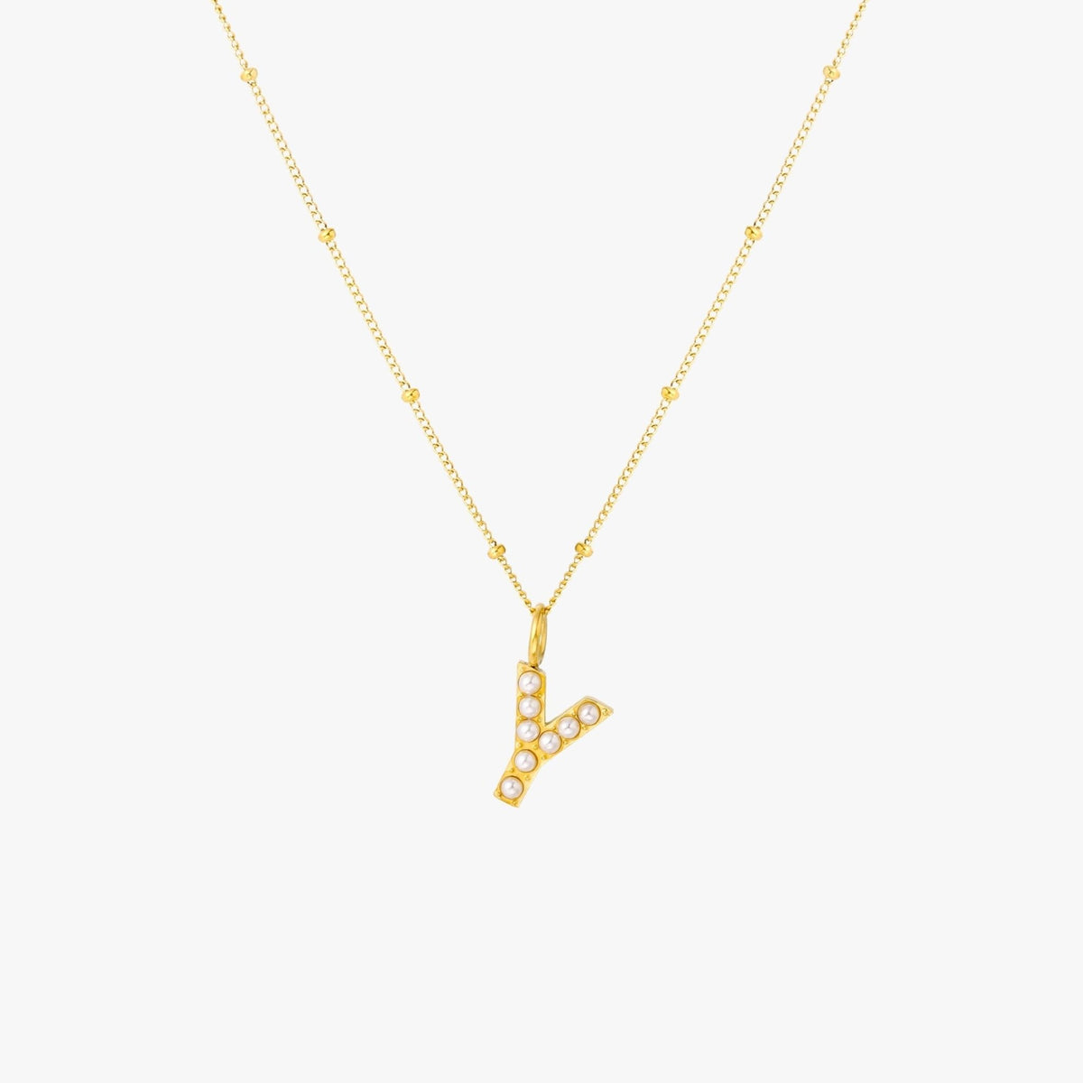 Pearl & Initial Charm Pendant Necklace, 18K Gold Stainless Steel, Waterproof - Mari Gavane
