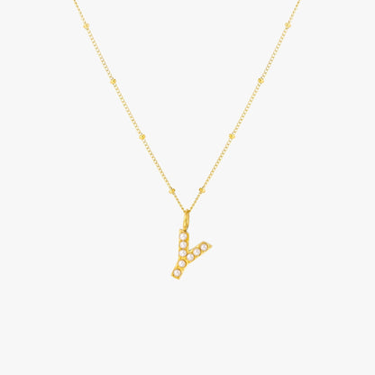 Pearl & Initial Charm Pendant Necklace, 18K Gold Stainless Steel, Waterproof - Mari Gavane