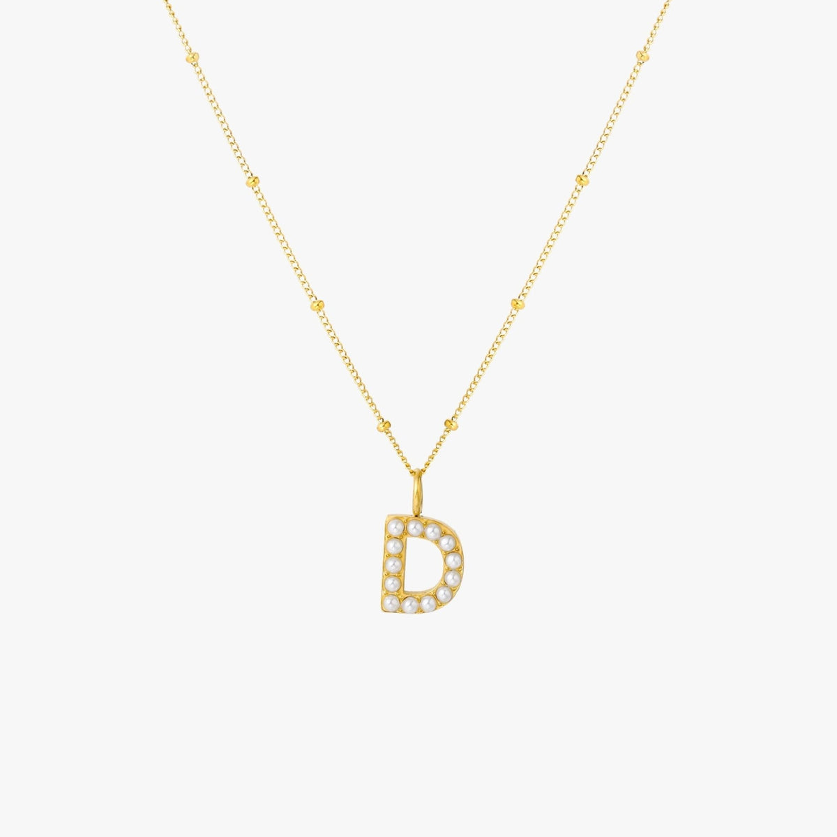 Pearl & Initial Charm Pendant Necklace, 18K Gold Stainless Steel, Waterproof - Mari Gavane