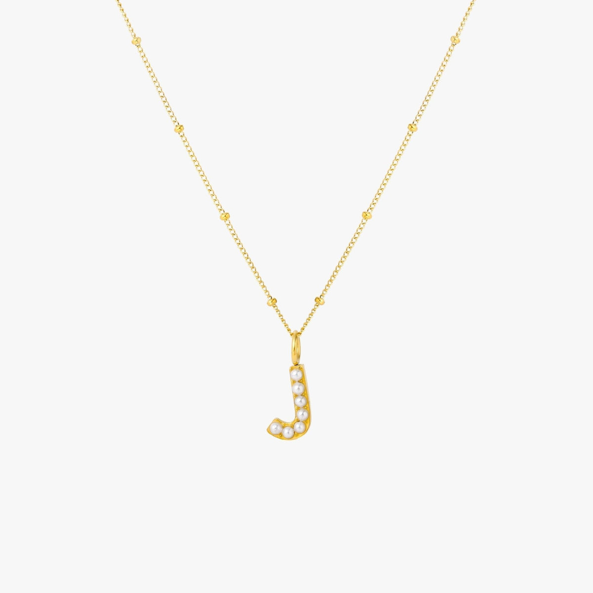 Pearl & Initial Charm Pendant Necklace, 18K Gold Stainless Steel, Waterproof - Mari Gavane