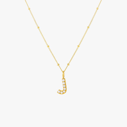 Pearl & Initial Charm Pendant Necklace, 18K Gold Stainless Steel, Waterproof - Mari Gavane